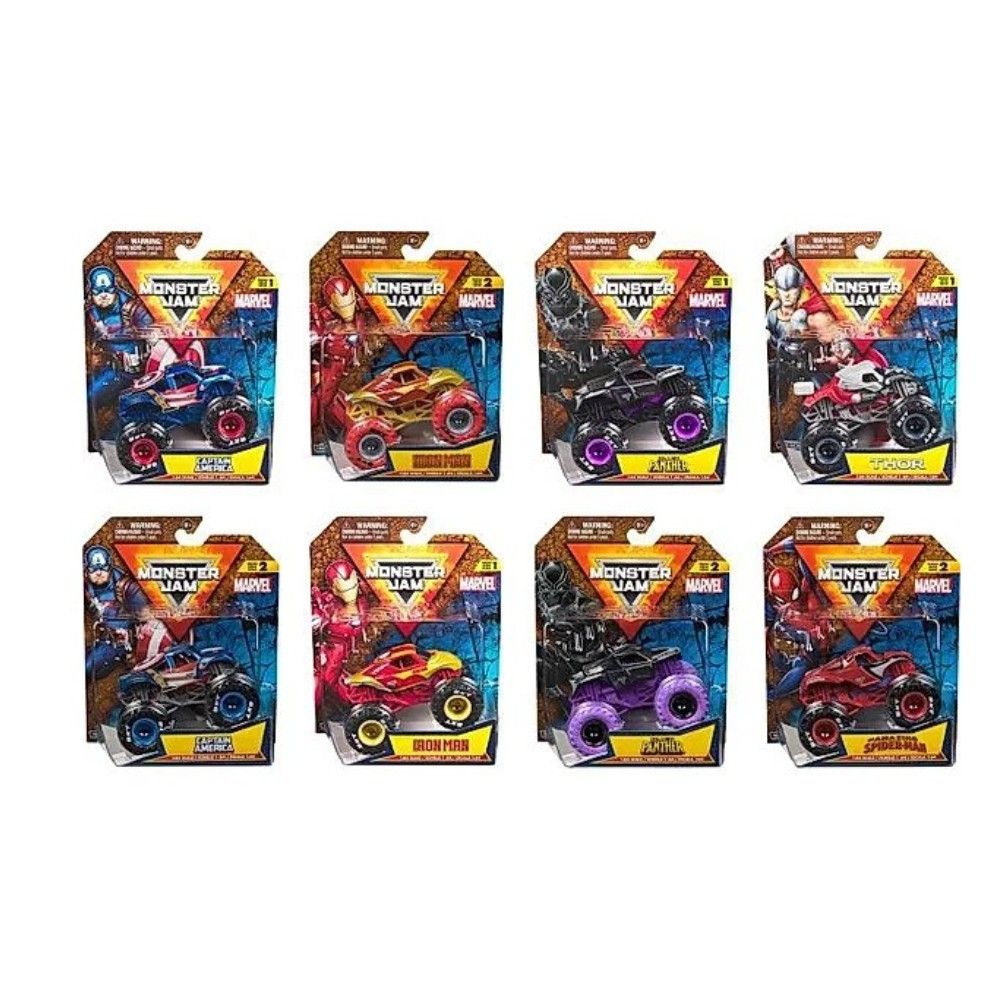 Monster Jam - Sortido de veículos Marvel 1/64