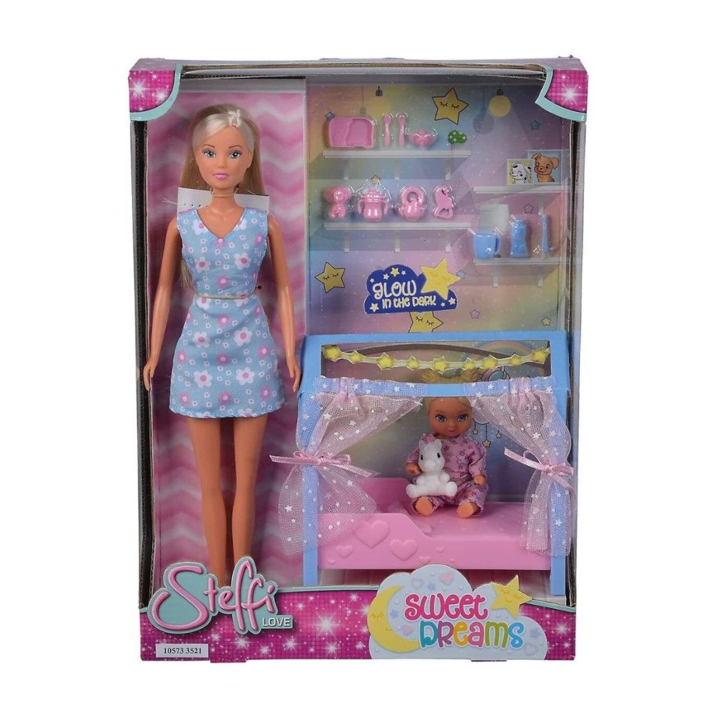 Steffi com Bebé + cama com acessórios