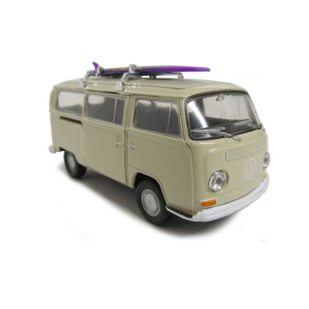 1/24 - VW T2 Bus, 1973, bege, com prancha de surf