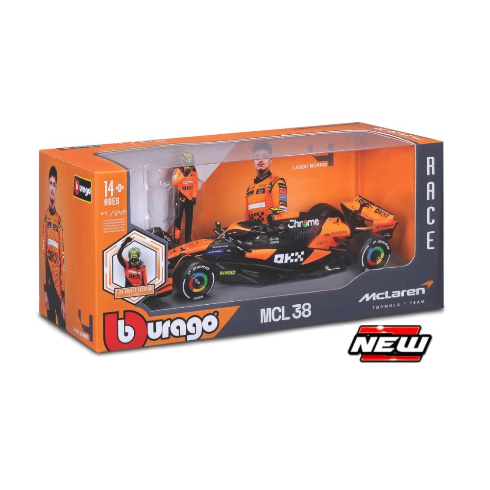 1/24 - F1 McLaren Team MCL38 - Lando Norris #4 com Figura